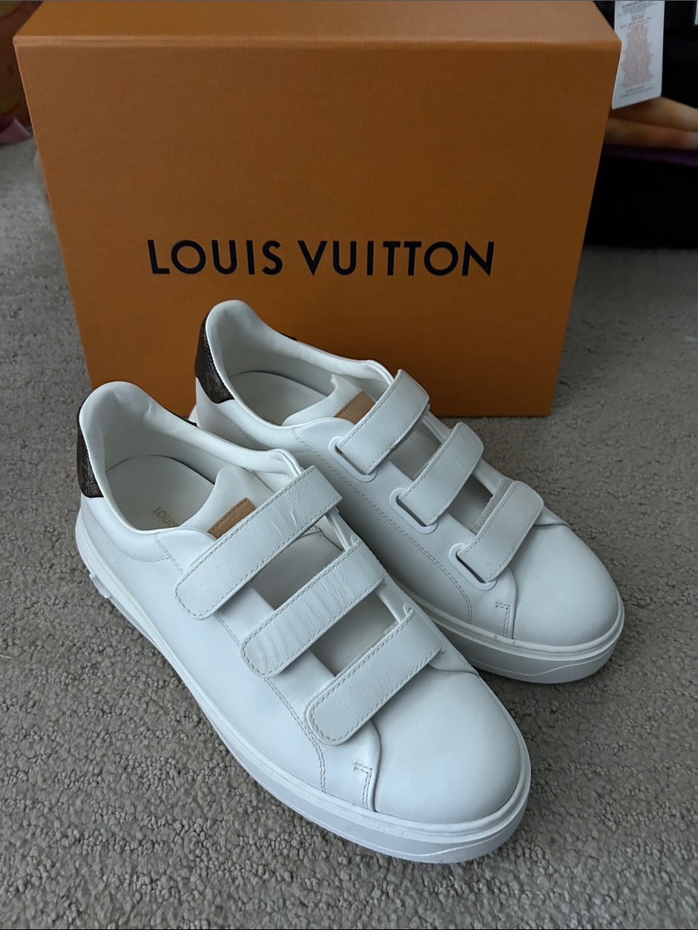 Louis Vuitton White Leather Monogram Canvas Time Out Sneakers